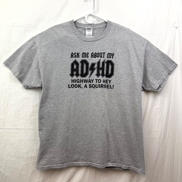 Ask Me About My AD/HD AC/DC Hidden Squirrel Tee Unisex XL Gray - Picture 1 of 10